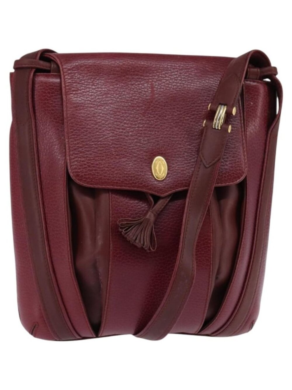 CARTIER Shoulder Bag Leather Bordeaux Gold